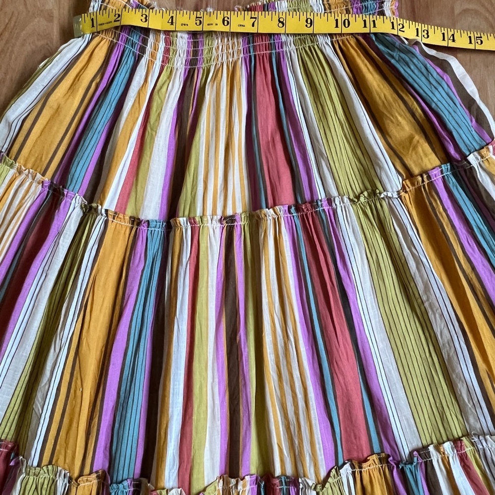 EUC Colorful Tiered Multicolor Striped Cotton Midi Skirt with Tassels sz SP - Picture 2 of 9